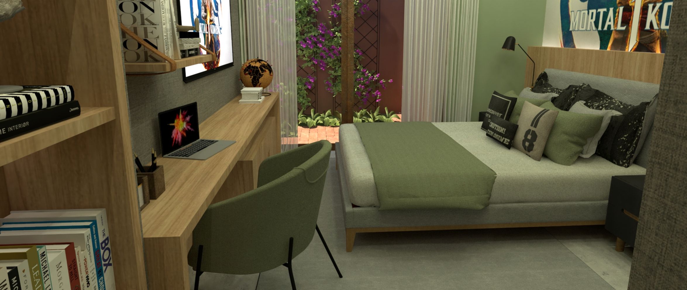 Projeto de quarto juvenil e home office integrado por Bruno Arquiteto