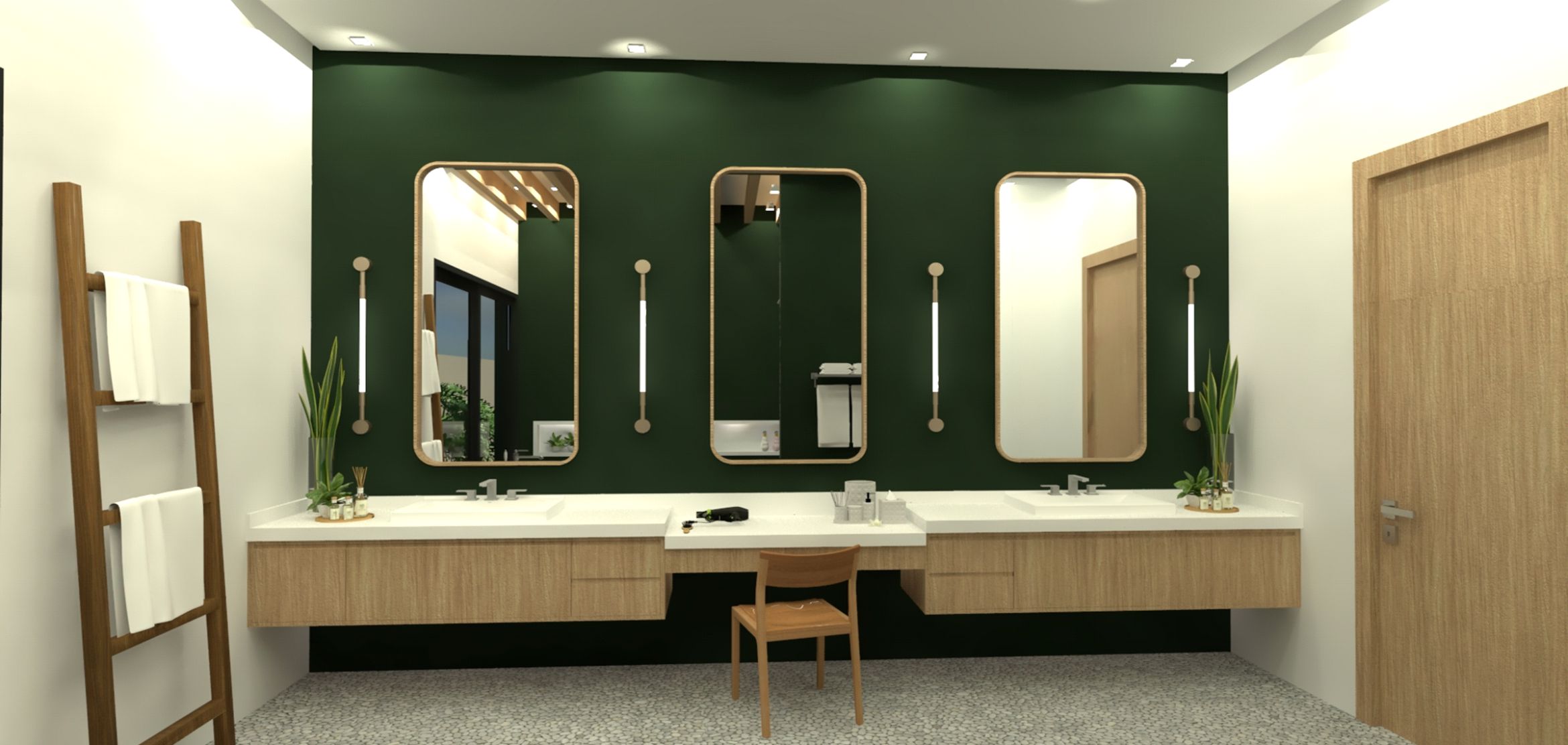 Projeto de sala de banho luxuosa com bancada dupla por Bruno Arquiteto